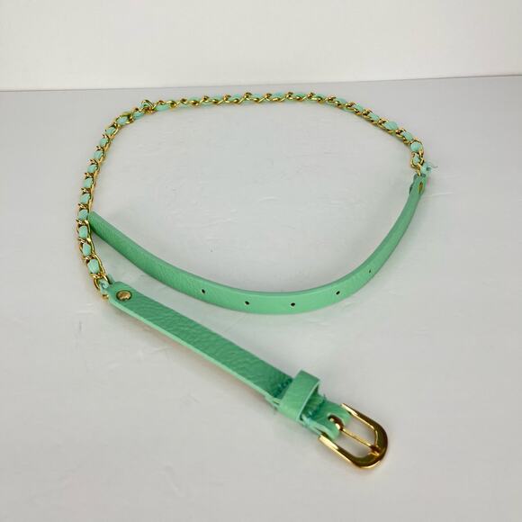 Wet Seal Skinny Faux Leather Teal Green Belt Gold Chain Womens Size Small - Picture 8 of 8